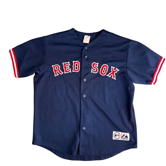 Vtg Majestic Red Sox Schilling 38 Jersey Blue Button Up MLB Genuine Baseball - Picture 2 of 8